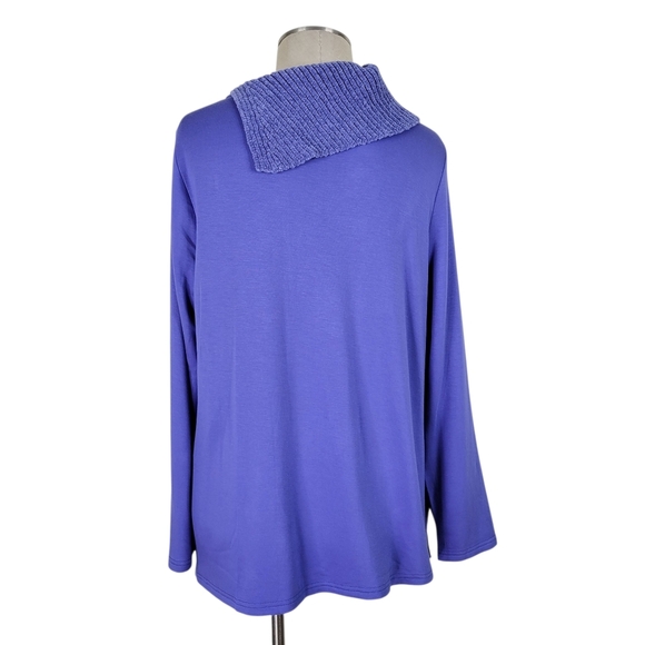 Chicos Sweater Size 2 L 12 Blue Split Envelope Neckline Lightweight Long Sleeve - Picture 4 of 11